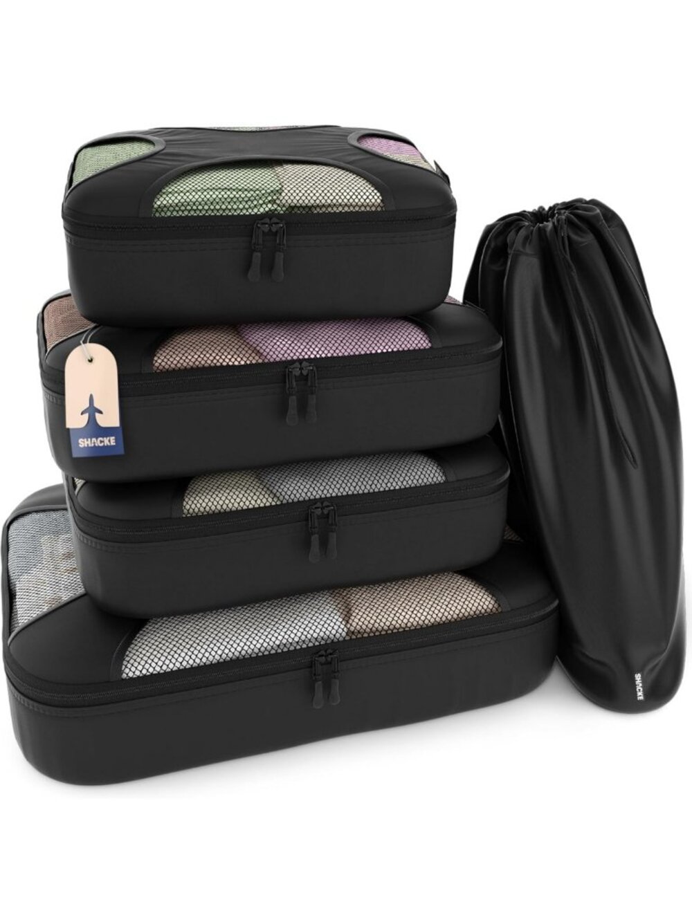 5 Packing Cubes Set for Travel with Laundry Bag - Lightweight, Durable, Organize